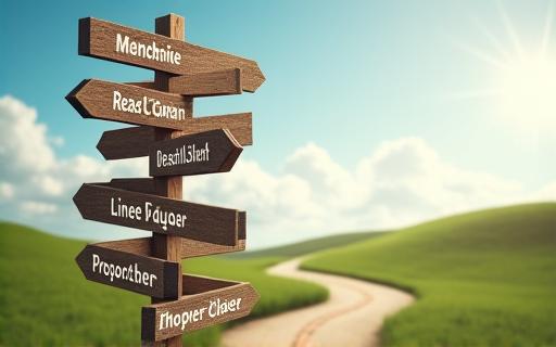 A metaphorical signpost with arrows pointing in different career directions, symbolizing transition.
